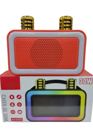 Caixa de Som Bluetooth Portátil Com 2 Microfones